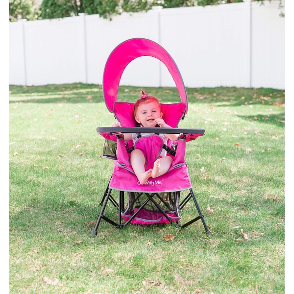 Baby Delight Go with Me Chair | Indoor/Outdoor Chair with Sun Canopy | Pink | Portable Chair converts to 3 Child Growth Stages: Sitting, Standing and Big Kid | 3 Months to 75 lbs | Weather Resistant