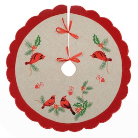Grelucgo Embroidered Christmas Holidays Mini Red Cardinal Bird Tree Skirt for Small Tabletop Pencil Tree only (Diameter 21 inches)