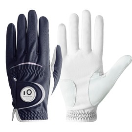 FINGER TEN Golf Gloves Men Left Hand Leather with Ball Marker All Weather Value Pack, Mens Golf Glove Wear Resistant Stable-Grip Weathersof (Dark Blue, S-Worn on Left Hand)