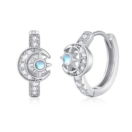 MEDWISE Moonstone/Opal Earrings Women 925 Sterling Silver Star Earrings Sun Moonstone Drop Earrings Gold Ectagonal Star Hanging Earrings Moonstone Jewellery for Women Ladies Girlfriend Lovers,