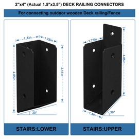 Mordx 2Pair 30° Stair Stainless Steel Deck Railing Brackets for 2" x 4" Deck Railing, Stair Railing Bracket,for Stair Handrail Connection Installation (4)