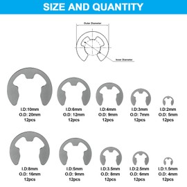 DIANN 120pcs E-Clip Assortment Kit Stainless Steel E-Clip External Retaining Ring Assortment Set 10 Sizes M1.5-10 Circlip Snap Ring Circlip Set