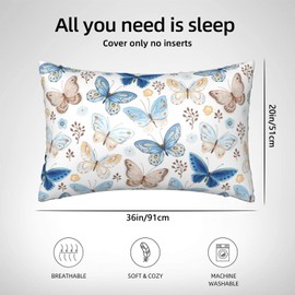 Vintage Blue Brown Butterfly 1 Pack Satin Pillowcase for Hair and Skin Floral 1 Pack Satin Pillowcase with Hidden Zipper Soft Breathable Cooling Pillow Cover King Size for Bedroom Sofa 20”x36”