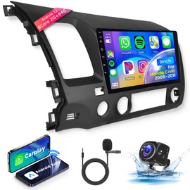 Car Stereo for Honda Civic 2006-2011 Wireless Carplay Android Auto,【8Core 2+64G】 9“ 1280X720P IPS Touch Screen Radio,Android/GPS/WiFi/32EQ 𝐃𝐒𝐏/59UI/Bluetooth5.0/SWC/Backup Camera Car Radio