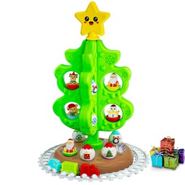 Montessori Inspired Christmas Activity Tree for Toddlers 1.5-3 Years - Sensory Toy with Roly Poly & DIY Train Track, Kids Interactive Holiday Tree Toy Set, Educational for Boys and Girls
