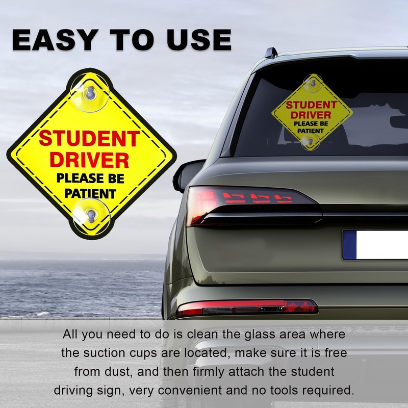 Wevdn 2 PCS Student Driver Sign for Car Window, 5"×5"