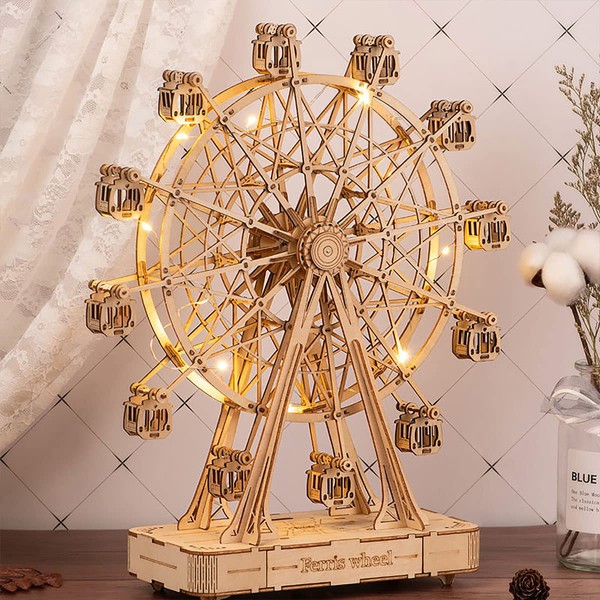 Rolife Ferris Wheel 3D Puzzle Model With Music-Architecure Building Set -Wooden Model Kits For Adults to Build-Home Desk Decoration Gift For Women Valentine(TGN01)