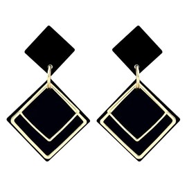 Classic Alloy Rhombus Black Earrings Gold Plated – Unisex Geometric Jewelry for All Occasions