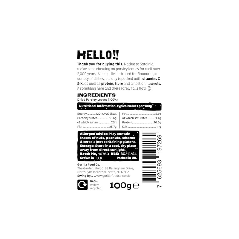 Gorilla Food Co. Parsley Dried - 100g