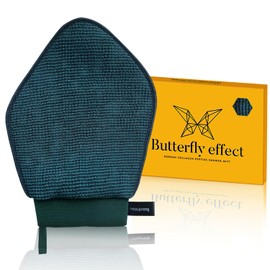 Butterfly Effect Exfoliating Glove -1 Pc Korean Exfoliating Mitt for Shower, Dead Skin Removal for Sensitive Skin, Made of Collagen Peptide and Viscose Blend (Deep Forest)