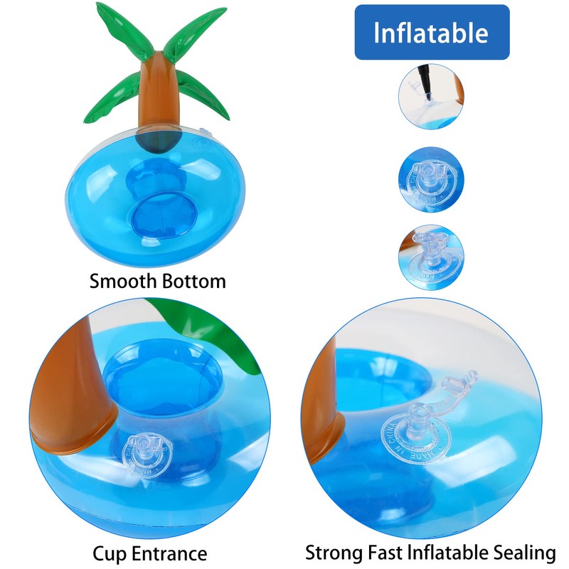 LIYDE 6 Pack Palm Tree Inflatable Drink Holder Floaties for