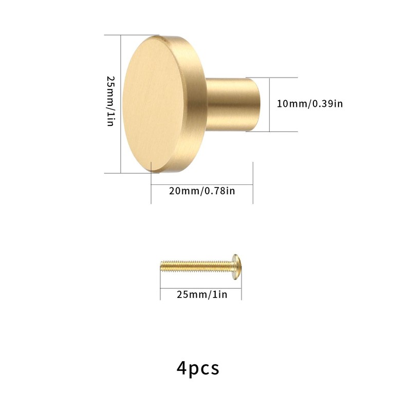 4 Pcs Door Knobs and Handles, Brass Round Cabinet Knobs,