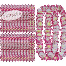Mowane Leis for Luau Party - 24 Count | Thick and Lush Flower Leis for Luau Parties, Graduations, Birthdays, and Beach Weddings | Tropical Party Decorations and Hula Dance Accessories(Pink)