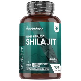 Pure Himalaya Mumijo Shilajit Capsules - 20,000 mg - 180 Vegan Capsules for 6 Months Supply - Derived from Himalayan Stone - Shilajit Extract (40:1) - Free from Magnesium Stearate - From WeightWorld