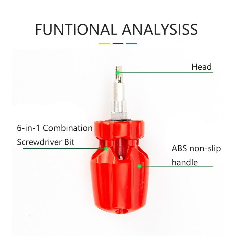 Short Screwdriver with 6 Bits Hand Tools with Comfortable Soft