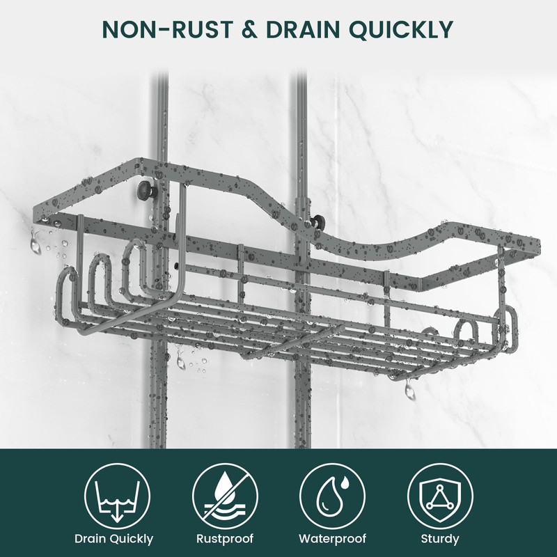REINHARDT Shower Caddy Hanging Adjustable, Extended Length Rustproof Shower Caddy