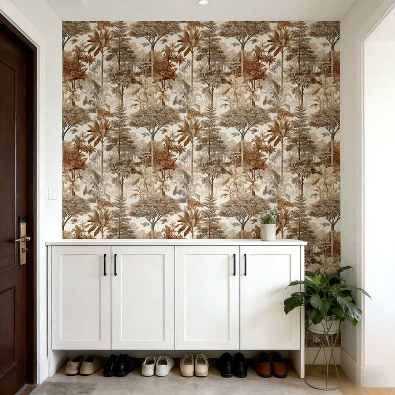SuxiGlo Vintage Neutral Tropical Jungle Botanical Peel and Stick Wallpaper
