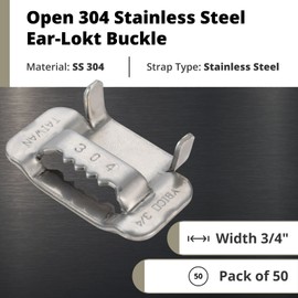 IDL Packaging 3/4" Open 304 Stainless Steel Ear-Lokt Buckles for 201/304 Stainless Banding (Pack of 50) - Rust-Resistant Heavy-Duty Banding Buckles - Closed with Hammer or Hammer Type Tool