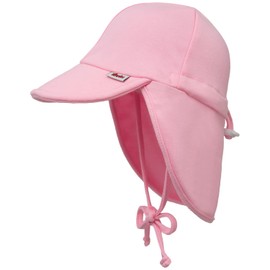 Sombrero de sol para bebé, Gorros de algodón UPF 50+, protección solar contra rayos UV, sombrero de natación de verano con solapa para el cuello, sombreros para niños y niñas, Rosado, 1-3 Años