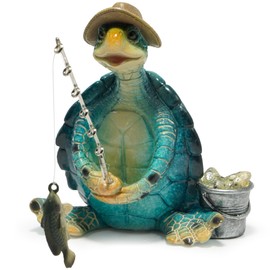 Hodao Sea Turtle Fishing Figurines Decoration Summer Turtle Crafts for Home Office Desk Decor Statue for Tabletop Shelf Decoration Ornament Gifts Decor for Beach Place (Blue)