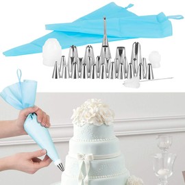 Rosenstein & Söhne 32 Pieces Piping Bag Set in 2 Sizes with 27 Stainless Steel Nozzles (Baking Accessories, Icing Nozzle, Pastry Press)