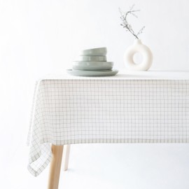 MONDAY MOOSE Plaid Farmhouse Picnic Grid Style Decoration Rectangle Natural Stonewashed Cotton Tablecloth for Kitchen, Dining Room, Restaurant (55x70 inch, Charcoal Grid)