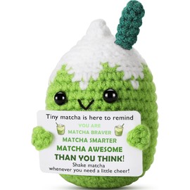 Crochet Matcha Plush with Positive Message, Birthday Gift for Women, Friend, Bestie, Coworker, Boss Lady, Emotional Support Office Home Decor Matcha Gift, Appreciation for Christmas Stocking Stuffer
