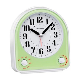 Peakeep Analog Alarm Clock Non-Ticking Silent, Optional 7 Wake-up Sounds with Volume Control, Nightlight and Snooze, AA Battery Operated (Green)