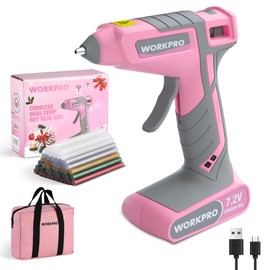 WORKPRO Cordless Hot Glue Gun, 7.2V Glue Gun with 50 Pcs Premium Mini Glue Sticks and Storage Bag, 2600mAh Type-C Rechargeable, Dual-Temp Hot Glue Gun Kit for DIY, Crafting and Arts
