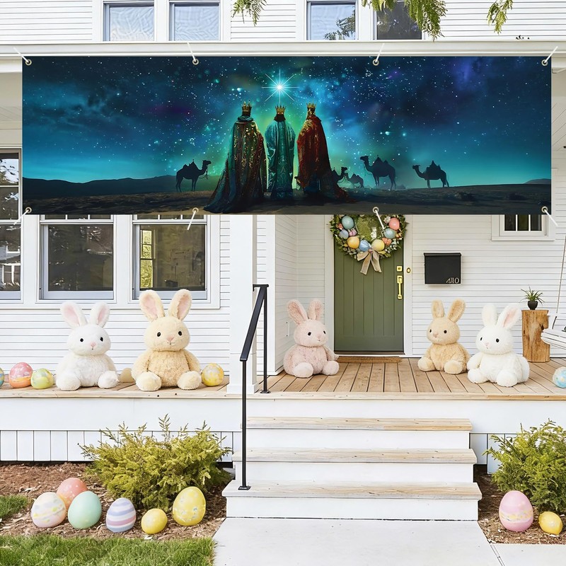 Three Wise Men Banner 118 x 35 Inches, Nativity Starry
