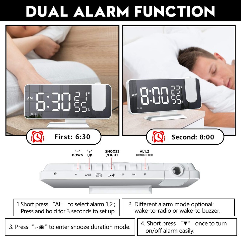 DollaTek Radio projection alarm clock LED large screen display temperature