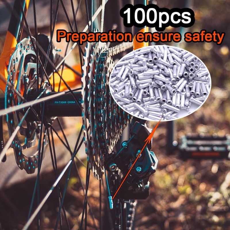 Ciomszan 100Pcs Bike Cable End Caps, Cable End Crimps, Alloy