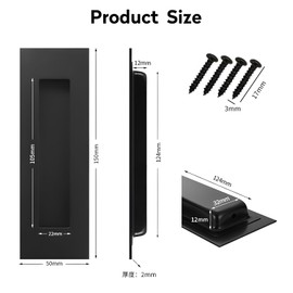 Foyscr 2 Pack 150mm Stainless Steel Flush Pull Handles, Matte Black Recessed Sliding Door Hardware for Closet & Barn Doors