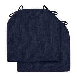 downluxe Indoor Chair Cushions for Dining Chairs, Soft and Comfortable Textured Memory Foam Kitchen Chair Pads with Ties and Non-Slip Backing, 16" x 16" x 2", Navy, 2 Pack