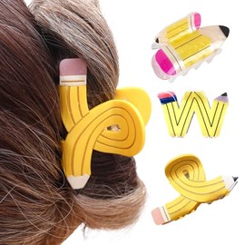 WHAVEL Teacher Hair Clips Pencil Claw Clips Cute Funny Teacher Accessories for Women Back School Outfits, 3 Pcs