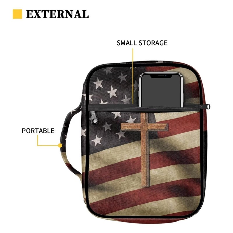 Suobstales Cross American Flag Print Bible Cover Bible Case for