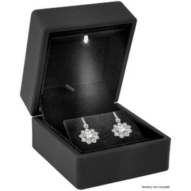 Noble Earring Box with LED Light - Unique Jewelry Display Gift Box with Velvet Interior (Black)