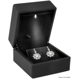 Noble Earring Box with LED Light - Unique Jewelry Display Gift Box with Velvet Interior (Black)