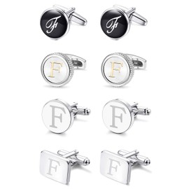 LOYALLOOK 4 Pairs F Letter Shirts Cufflinks, Alphabet Set, Fashion Dazzle Tuxedo Accessories for Men - Elegant Formal Wear for Weddings/Business - Silver/Black/gold
