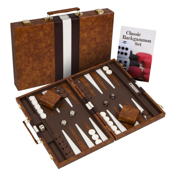 Get The Games Out Top Backgammon Set - Travel Backgammon Sets for Adults - Small Travel Size Classic Backgammon Board Game Case - Includes Strategy Guide & Full 15 Pieces (Brown Edition, Small)