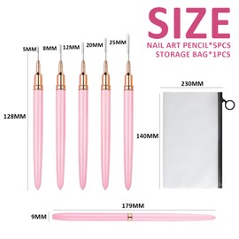 5 Pieces Nail Art Brushes with 1 Storage Bag, Nail Art Liner Brush, Nail Art Pens, Nail Drawing Pens, Long Nail Art Brushes, Nail Brush Set, Nail Art Set, Nail Art Design, Pink