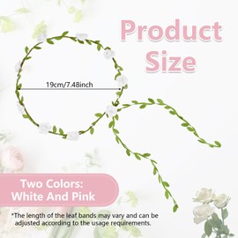 CAREDGO Pack of 2 Flower Wreath, Artificial Flower Headband, Hair Wreath, Flowers, Crown Headpiece, Adjustable Hair Accessories, Flower Crown for Wedding, Party, Festival (Rose and White)