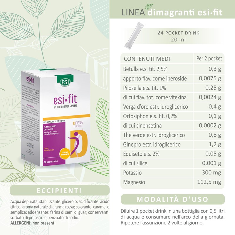 ESI Fit Drena, Integratore Alimentare con Pilosella, Tè Verde, Potassio