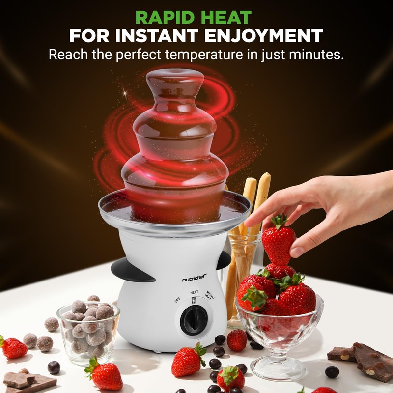 Nutrichef 3 Tier Chocolate Fondue Fountain - Electric Stainless Chocolate