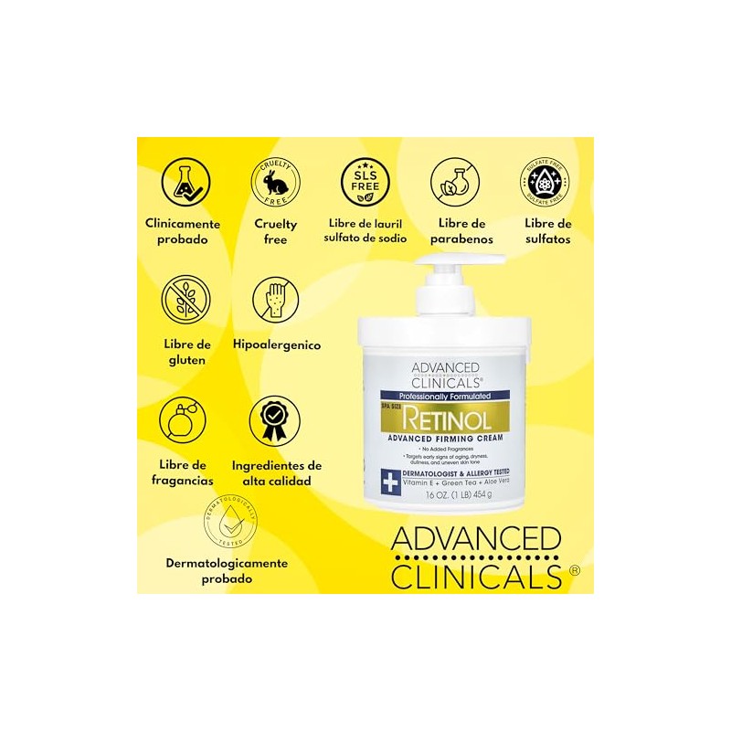 ADVANCED CLINICALS CREMA CORPORAL RETINOL REAFIRMANTE CON VITAMINA E, TE