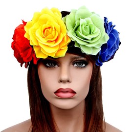 Pack of 2 Hawaiian Stretch Rose Flower Headband for Women Girls Hair Band Flowers Garland Crown Headdress Wedding Festival Supplies