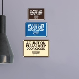Classic Framed AC Unit On Please Keep Door Closed Sign (Blue) - Small
