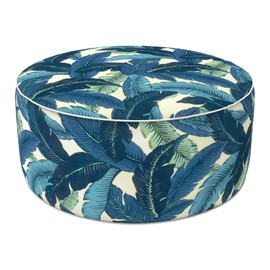 LVTXIII Indoor/Outdoor Inflatable Ottoman, D31 x H14 Inch Large Round Ottoman, All Weather Foot Rest Stool, Portable Footrest for Patio, Garden, Camping and Home - Swaying Palms Blue