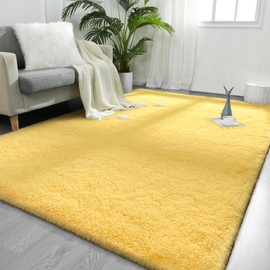 FlyDOIT Large Area Rugs for Living Room, 4x6 Feet Yellow Shaggy Rug Fluffy Throw Carpets, Ultra Soft Plush Modern Indoor Fuzzy Rugs for Bedroom Girls Kids Nursery Room Dorm Home Decor