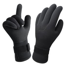 Cleminsta Diving Gloves, 3 mm, Neoprene Gloves for Fishing, Diving, L, Black, Thermal Gloves with Elastic Adjustable Wrist for Swimming, Surfing, Snorkelling, Fishing
